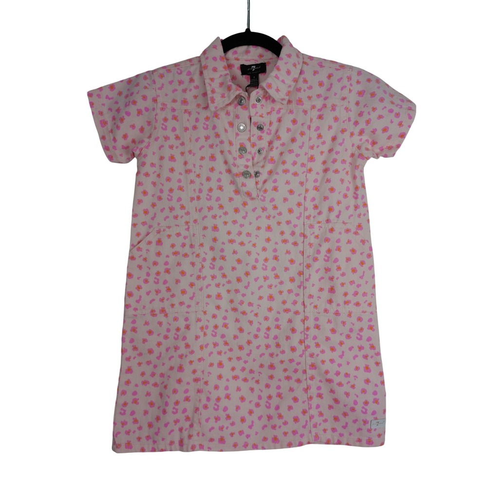 7 For All Mankind Girls Pink Leopard Denim Dress 7 NWT